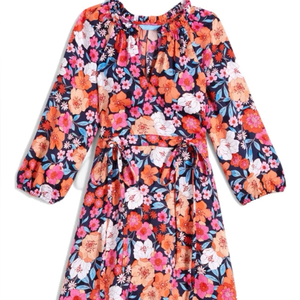 Draper James blue and orange Floral Long Sleeve Dress